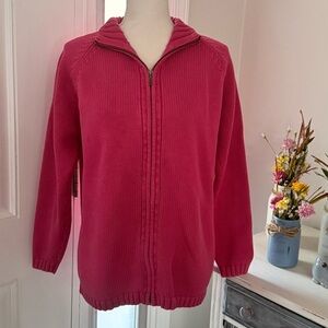 Lands’ End cotton Full Zip Sweater pink size large